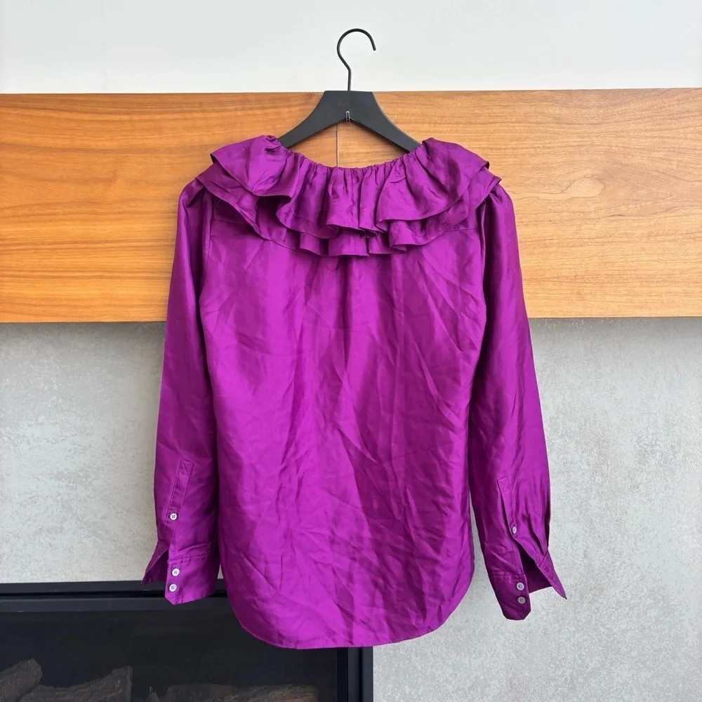 NWT J.Crew Collection silk twill ruffle-collar Blouse, Size XXS